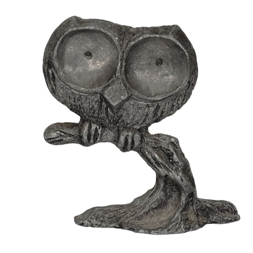 Vintage Pewter Owl Figurine Miniature 2.5" High Collectible Mini Decor MCM